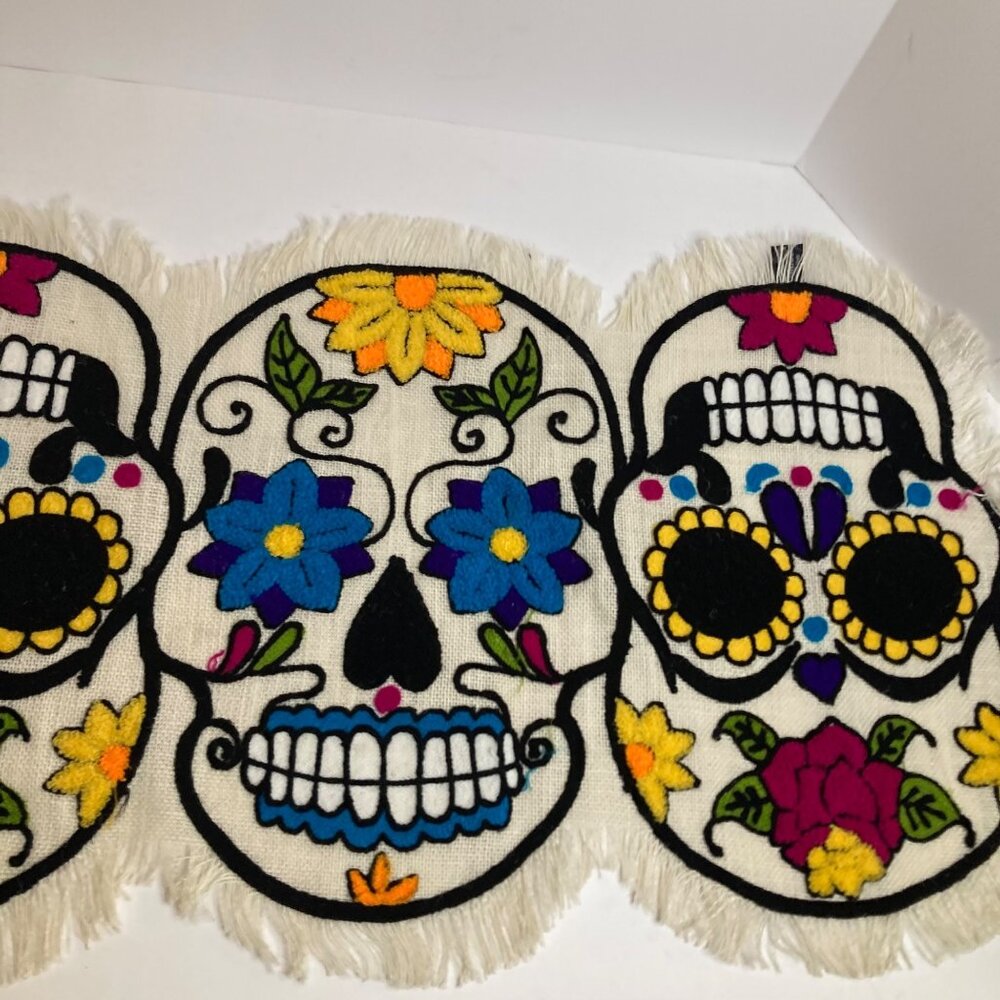 Cynthia Rowley Curious Day Of the Dead‎ Table Runner Jute 16 x 46 Fringe